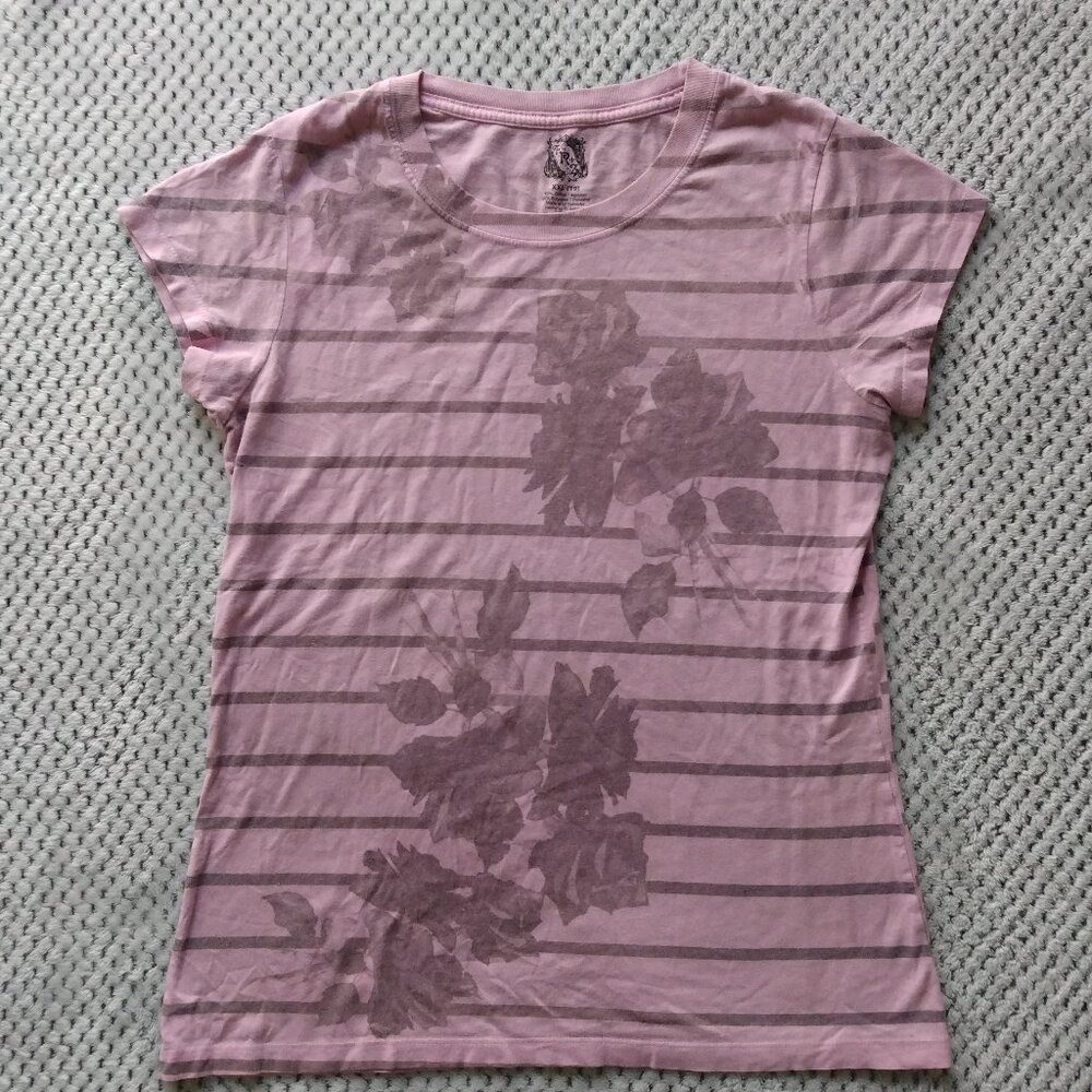 FRZ Pink Gray Roses Cap Sleeve T-Shirt Junior's Size XXL